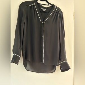 Barely worn VINCE silk top, black with white piping